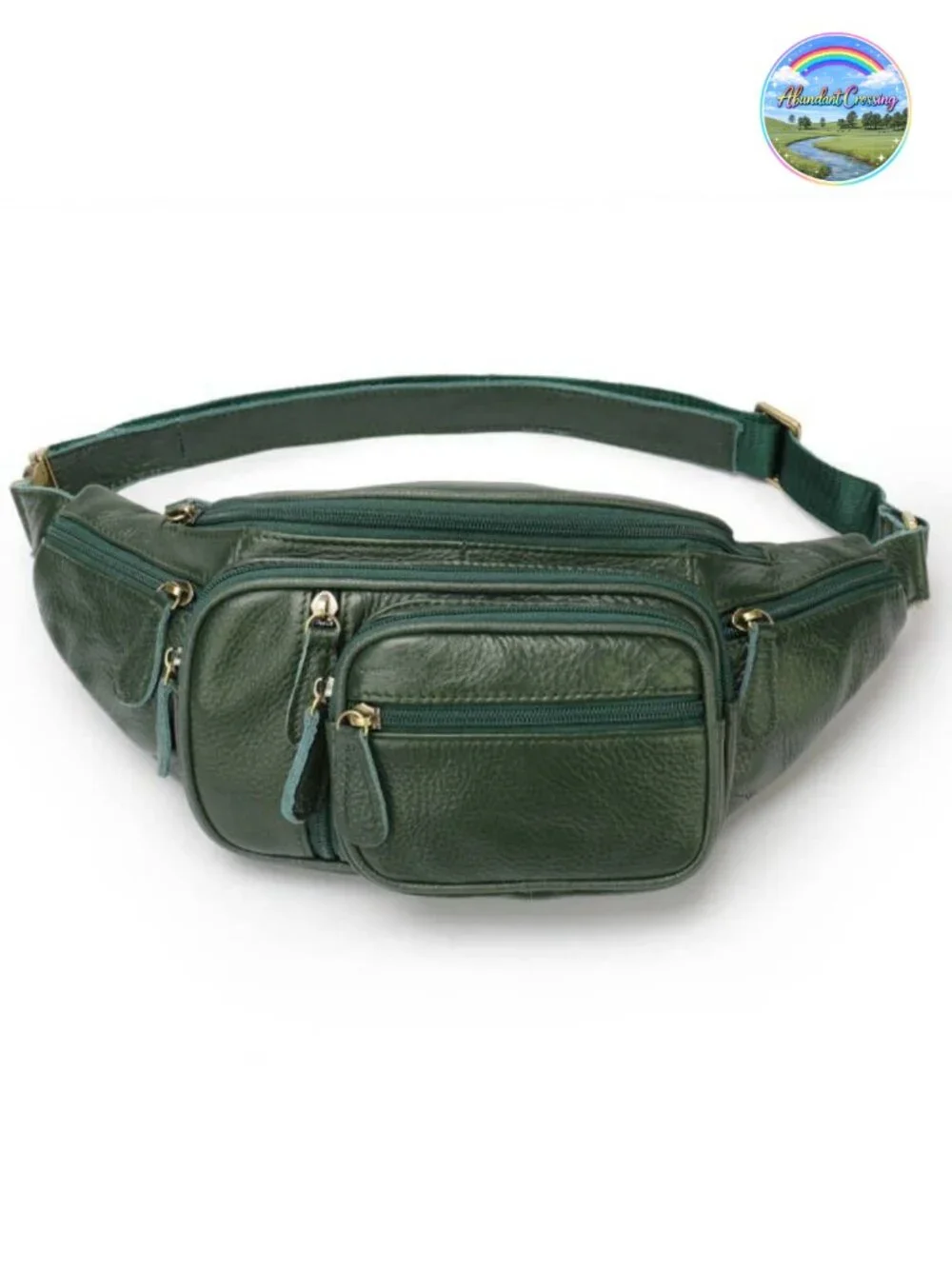 Genuine Leather Large Capacity Crossbody Waist Pack with 8 Pockets and Zipper